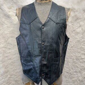 Elite Leather Craft Men's Black Leather Vest with Snap Front Closure L